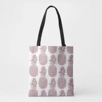 Girly Blush Pink Glitter Pineapple Pattern Tote Bag