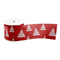 Blue Christmas trees with beads strings pattern Satin Ribbon