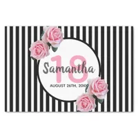 18th birthday pink roses black white stripes tissue paper