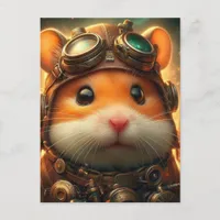 an adorable steampunk hamster postcard