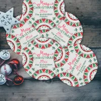 Red Green Nordic Folk Motifs On Linen Christmas Classic Round Sticker