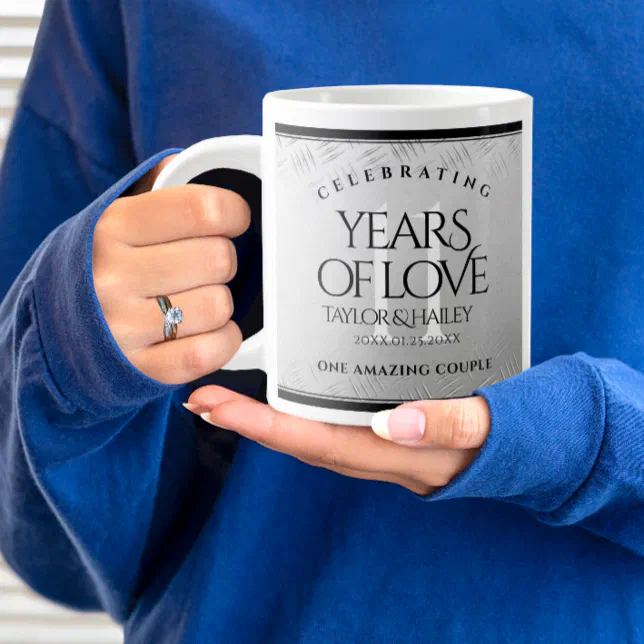 Elegant 11th Steel Wedding Anniversary Celebration Giant Coffee Mug