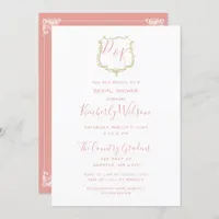 Monogram Crest Gold Blush Bridal Shower Invitation
