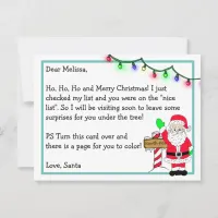 Letter from Santa for Kids + Coloring Page on Back Postcard