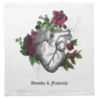 Gothic Burgundy Floral Heart Cloth Napkin