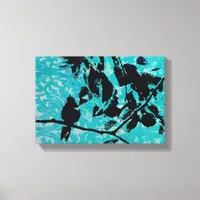 Hummingbird Silhouette on Blue Grunge Background Canvas Print