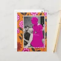 Spilled Hot Pink Paint Dress Model Lady Collage Postcard