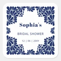 Mexican Blue Talavera Bridal Shower  Square Sticker