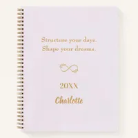 Lavender pink gold inspirational quote notebook
