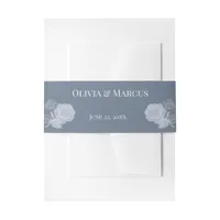 White Roses on Dusty Blue Invitation Belly Band