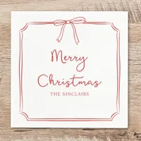 Personalized Minimalist Bow Design Christmas Party Napkins