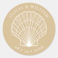 Seashell Beach Coastal Beige Wedding  Classic Round Sticker