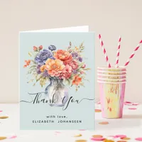 Colorful Wildflowers Mason Jar Blue Bridal Shower Thank You Card