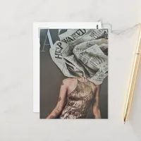 Retro Newspaper Flower Headed Woman Collage Postcard