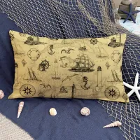 Vintage Nautical Pattern Antique Coastal Décor Outdoor Pillow