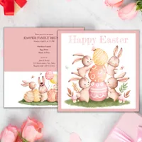 Pink Eggs & Cute Bunnies Easter Family Dinner Invitation