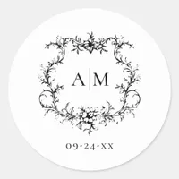 Vintage Baroque Floral Crest Victorian Wedding Classic Round Sticker