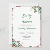 Peach Rose Boho Chic Floral Watercolor Wedding Invitation