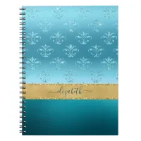 Turquoise Gold Glitter Elegant Glam Personalized Notebook