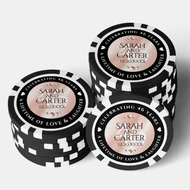 Elegant 46th Pearl Wedding Anniversary Celebration Poker Chips