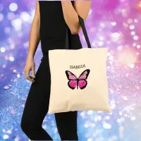 Personalized Pink Butterfly   Tote Bag