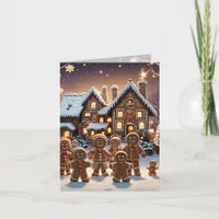 Gingerbread house and cute gingerbread family  card