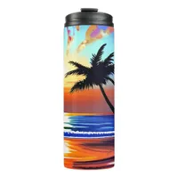 Tropical Palm Trees and Ocean Colorful Thermal Tumbler