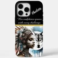 A powerful portrait of a native warrior and wolf iPhone 16 pro max case