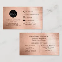 Rose Gold Foil Logo Social Media Notary Public Business Card