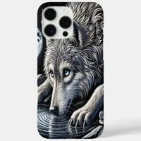 Majestic White Wolf Gazing at Moonlit Reflection iPhone 16 Pro Max Case