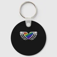 Pride Skeleton Hands Holding Heart Inclusive Keychain