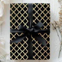 Elegant Modern Gold Foil Moroccan Trellis Black Wrapping Paper