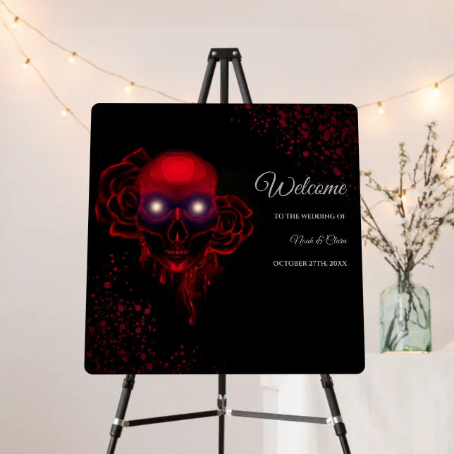 Scary red floral dark moody gothic skull halloween foam board