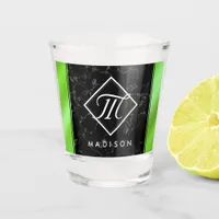 Elegant Black Marble & Lime Green Foil Monogram Shot Glass