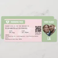 Blush Pink & Sage Green Boarding Pass Wedding Invitation