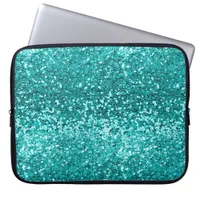 Chic Teal Aqua Turquoise Glitter Sparkle Laptop Sleeve