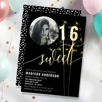 Black And White Sparkler Sweet 16 Birthday Photo Foil Invitation