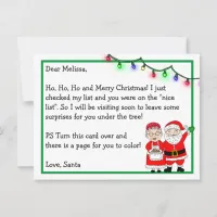 Letter from Santa for Kids | Coloring Page on Back Postcard