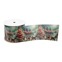 Vintage Reindeers and Christmas Lights   Satin Ribbon