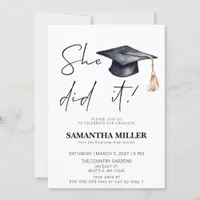 Modern Minimalist Photo She Did It Graduation   Invitation