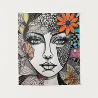 Abstract Mixed Media Womans Face Tapestry