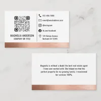 QR Code Rose Gold Foil Minimalist Icons Business Card