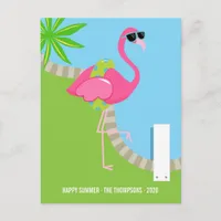 Cool Pink Flamingo Summer Family Photo Greeting Holiday Postcard