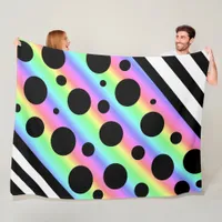 Rainbow and Black Polka Dots and Stripes Blanket