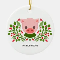 Cute Christmas Pig Photo Ceramic Ornament