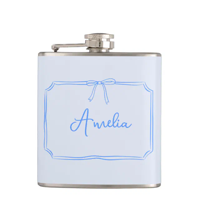 Handwritten Custom Name Coquette Bow Aesthetic Flask