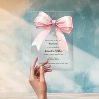 Pink bow cream girl clear Baptism Acrylic Invitations