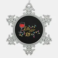 Let's Get Lit Wine Glasses Christmas Lights Drinki Snowflake Pewter Christmas Ornament