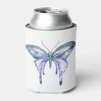 watercolor aqua blue purple butterfly can cooler