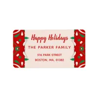 Elegant Red Green White Xmas Border Happy Holidays Label